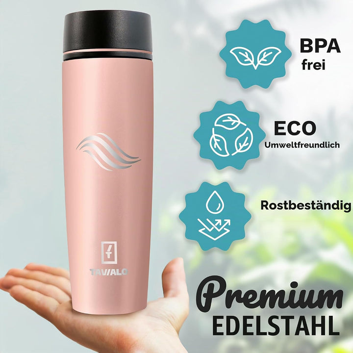 Thermobecher 460ml Travel Mug puderrosa Inox Edelstahl, Kaffeebecher/Isolierbecher Pulverbeschichtun