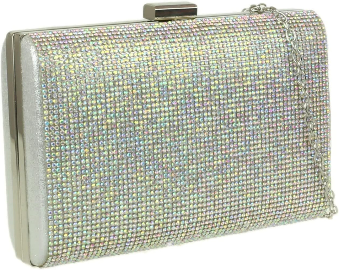 Girly Handbags Luxuriöse schimmernde Satin-Hartschalen-Clutch-Tasche mit Diamantbesatz, Abend-, Part