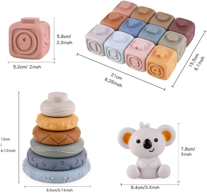 2-in-1 weiche Stapelblöcke und Ringe, Montessori-Sensorikspielzeug für Babys 6 12 18 Monate, Essenti