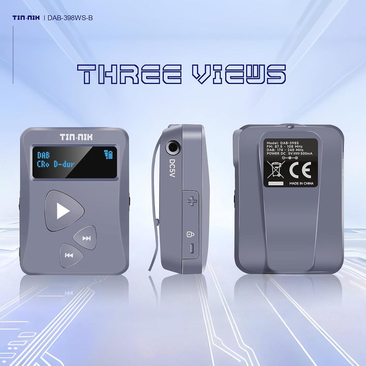 Tin-Nik DAB-398WS-DB Tragbares DAB/DAB+/FM-Radio, Digitales RDS-FM-Mini-Taschenradio mit wiederaufla