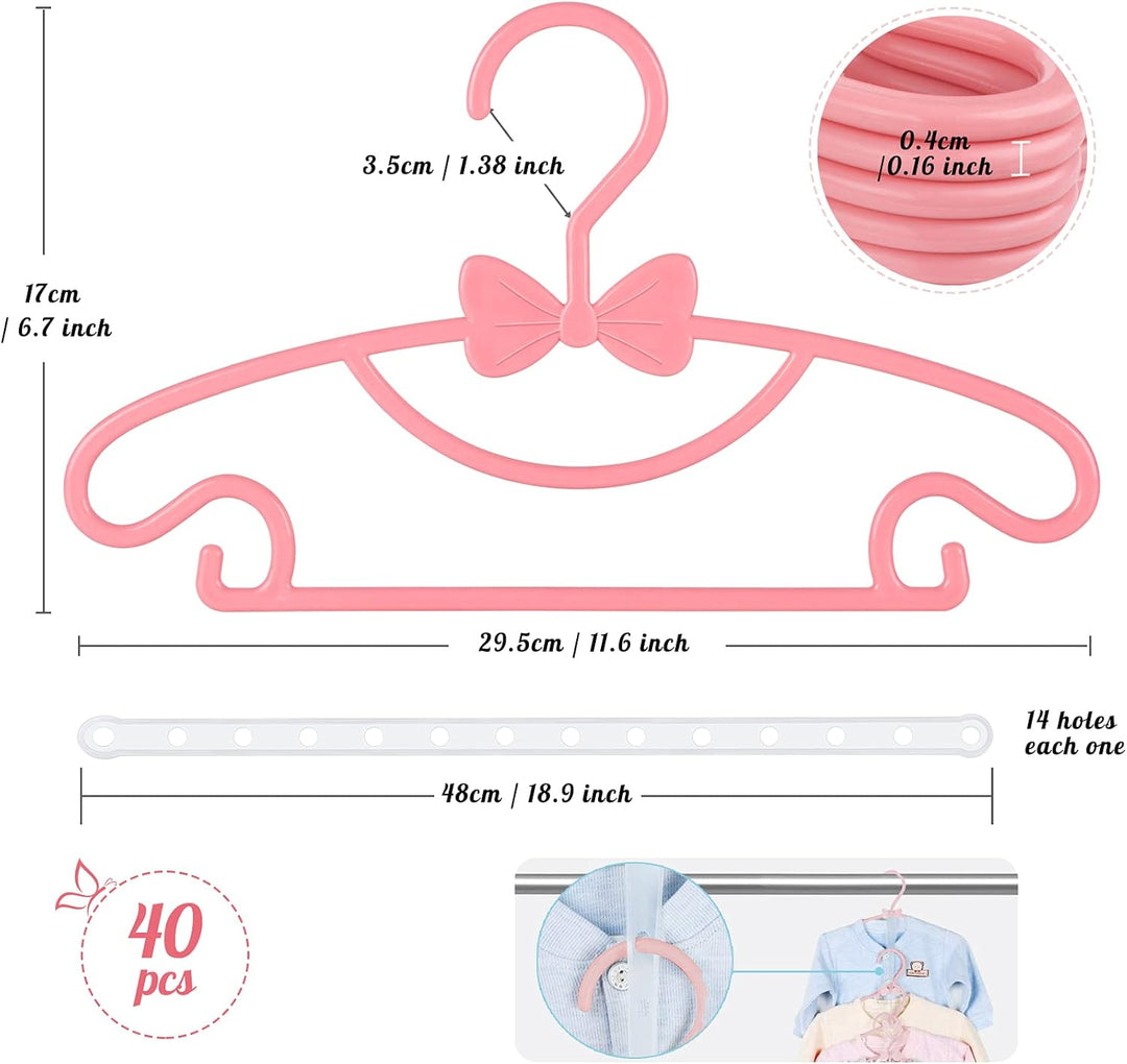 Baby Kleiderbügel Rosa, 40 Stück Babykleiderbügel Set mit Süssen Bögen, rutschfest Kinderkleiderbüge