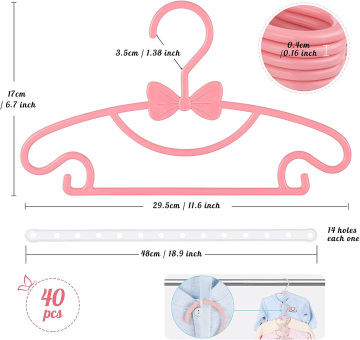Baby Kleiderbügel Rosa, 40 Stück Babykleiderbügel Set mit Süssen Bögen, rutschfest Kinderkleiderbüge