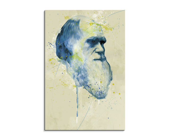 Charles Darwin Aqua 90x60cm - Splash Art Paul Sinus Wandbild auf Leinwand - Malerei, Kunstbild, Aqua