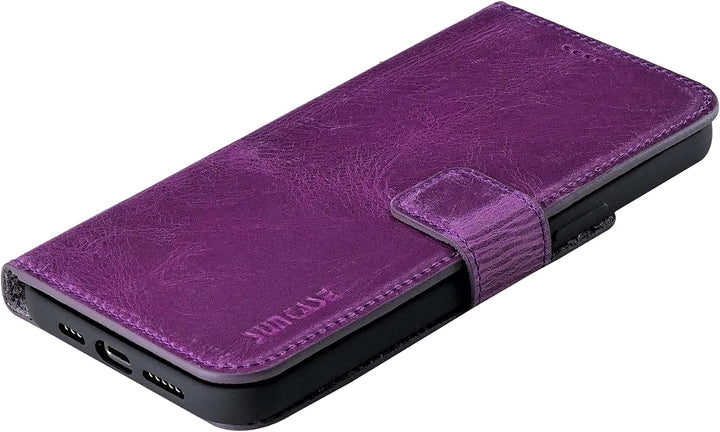 Suncase Book-Style Hülle kompatibel mit iPhone 12 (6.1") Leder Tasche (Slim-Fit) Lederhülle Handytas