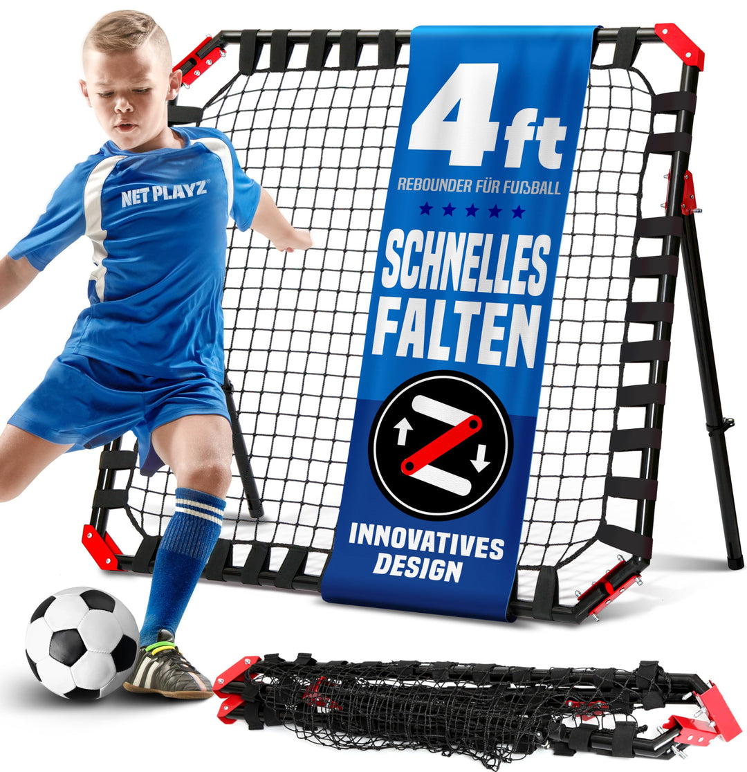 NET Playz - Fussball Kickback Rebounder Tor Stahl Rückprallwand Einstellbar mobil Faltbar für Indoor