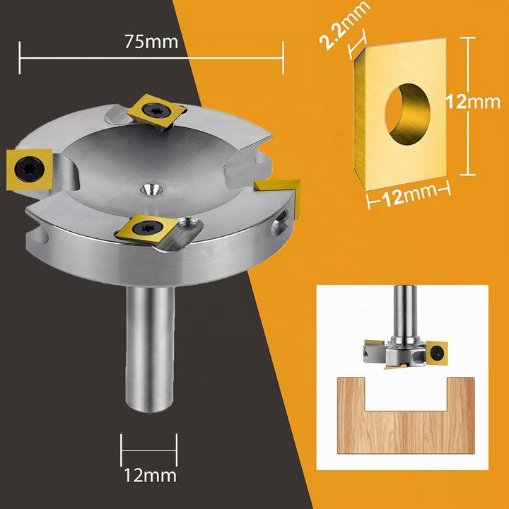 SpeTool Vernickelt Planfräser 12mm Schaft 75mm Schnittdurchmesser Flächenfräser mit ATS Beschichtung
