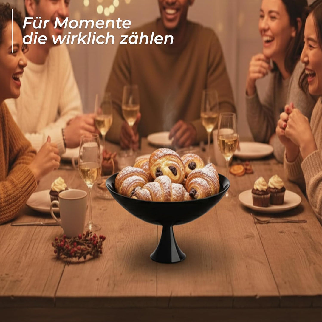 CRISTALICA Obstschale Schwarz - Dekoschale mit Fuss aus Glas - 33 cm Durchmesser - Premium Süssigkei