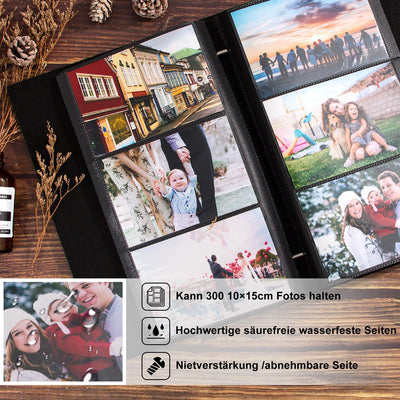 Lanpn Fotoalbum 10x15 300, Traditionell Kunstleder Einstecken Einsteckalbum für Querformat Fotos Bil