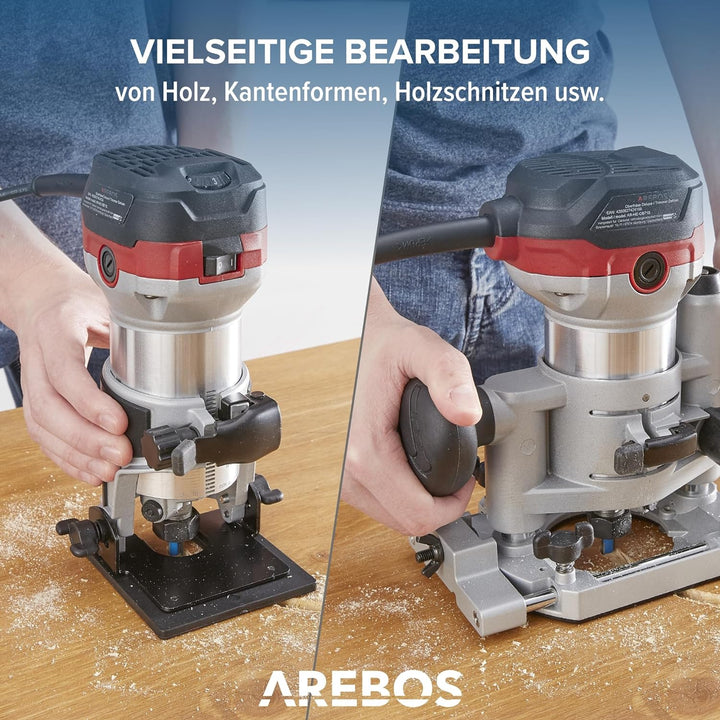 Arebos Oberfräse | Holz Fräse Fräsmaschine | 710W | Tauchbasis & Trimmer | mit Werkzeugtasche |