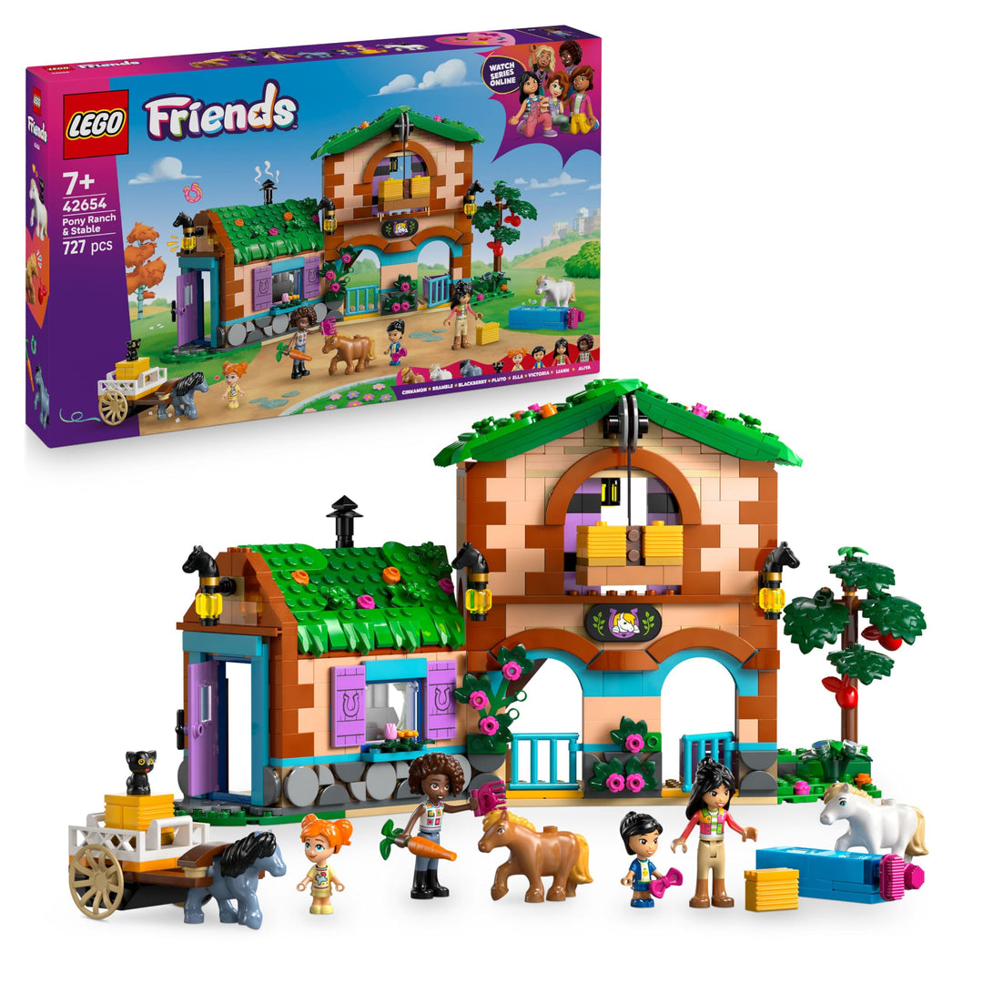 LEGO Friends Ponyhof &amp; Stall - Kreatives Spielset mit 2 Spielfiguren, 2 Mikro-Figuren und 4 Tieren -