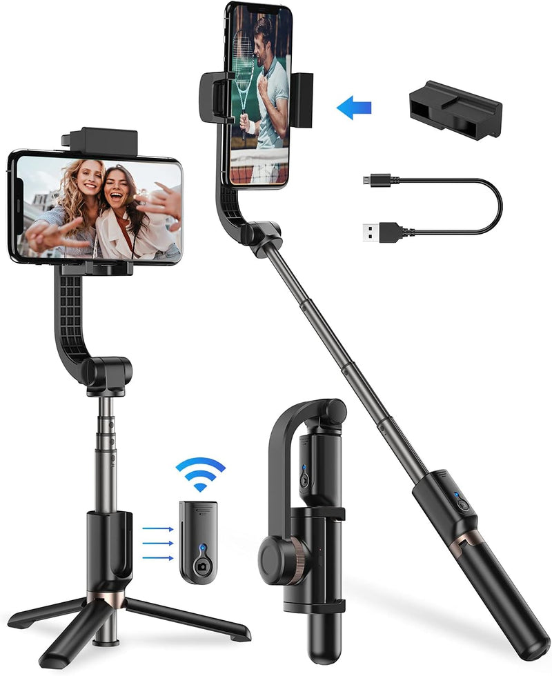 APEXEL Handy Gimbal Bluetooth Selfie Stick mit Stativ und Fernauslöser - Handy Stabilisator für iPho