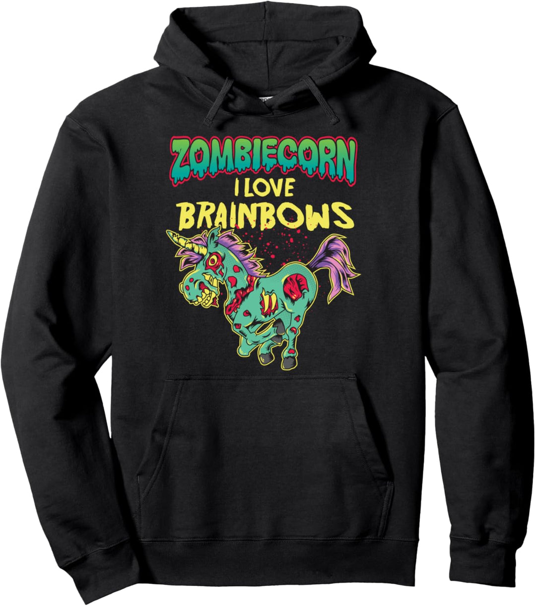 Zombie Unicorn I Love Brainbows Halloween Gothic Goth Punk Pullover Hoodie
