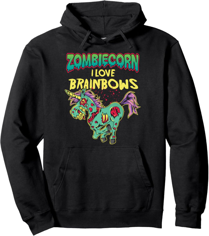 Zombie Unicorn I Love Brainbows Halloween Gothic Goth Punk Pullover Hoodie