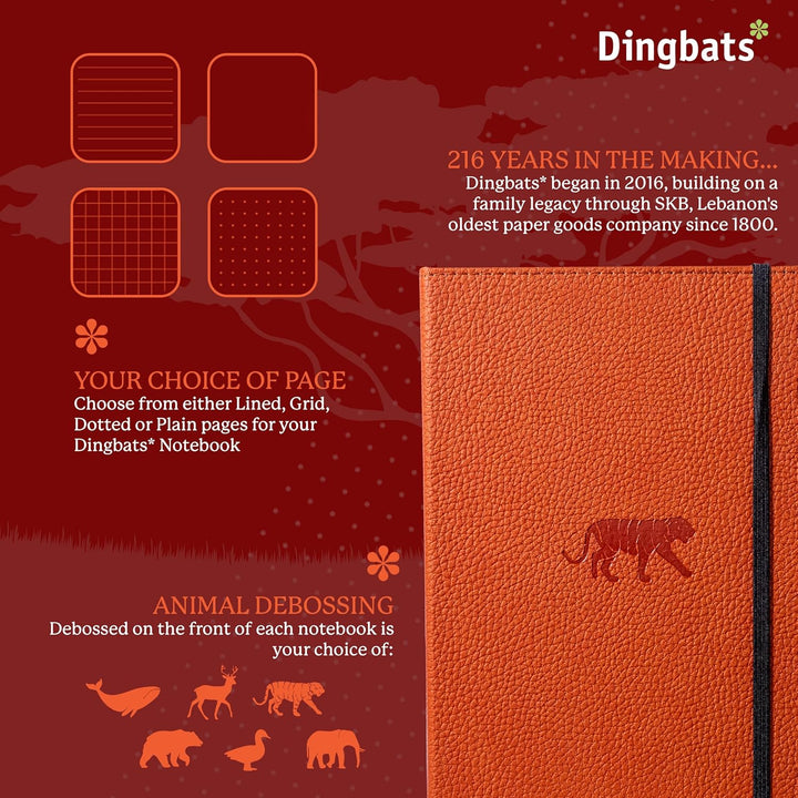 Dingbats* - Notizbuch A5 Blanko, Hardcover aus veganem Leder mit Stifthalter und elastischer Gummiba