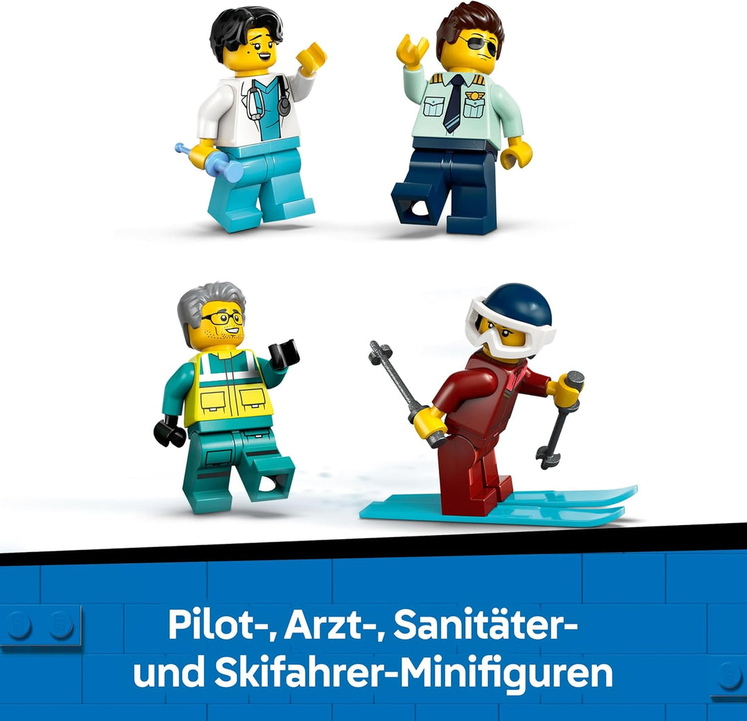 LEGO City Notfallrettungsflugzeug – Set mit Flieger, Schneemobil und 4 Mini-Figuren: Rettungssanität