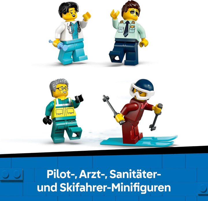 LEGO City Notfallrettungsflugzeug – Set mit Flieger, Schneemobil und 4 Mini-Figuren: Rettungssanität