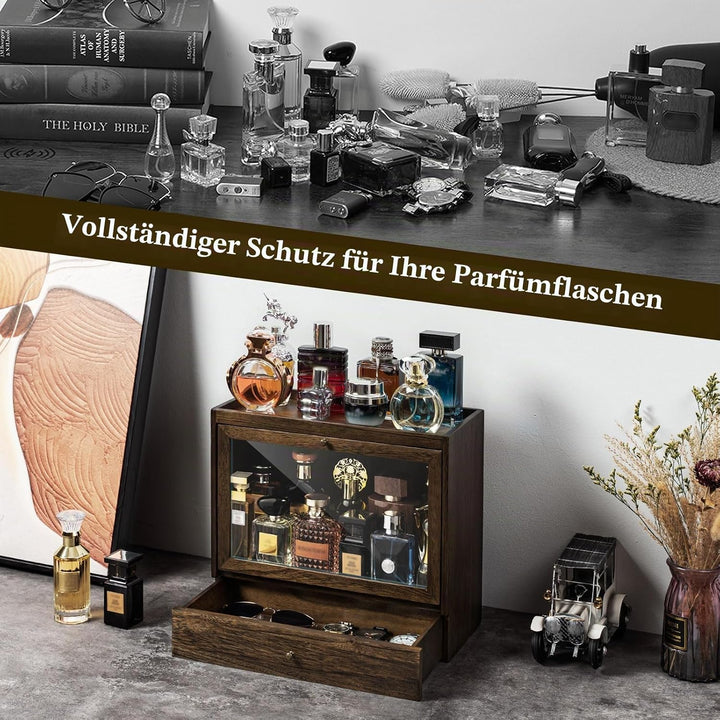 Parfüm Organizer Für Männer &amp; Frauen, Parfum Organizer aus Holz mit Schublade, Grosse Kapazität Stau