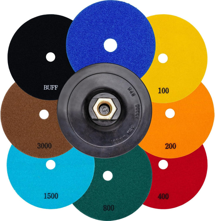 Original Diamant Schleif Pad Set trocken, 9 teilig, Ø 125 mm, Diamant Scheiben/Aufnahmeteller, Schle