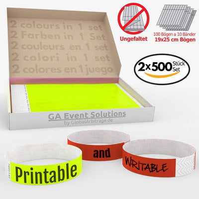 Gelb+Rot Vorteilspack: 2x500 Eintrittsbänder aus Tyvek zum selbst gestalten und bedrucken von GA Eve