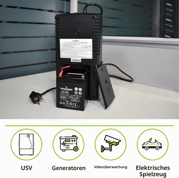 Tecnoware Power Systems - Ersatzbatterie für USV, Videoüberwachung und Alarmsysteme, 12V 5Ah Kapazit