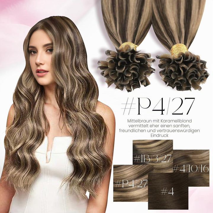 Moresoo Haarverlängerung Bondings 1g Hot Fusion Keratin Extensions Echthaar Bondings Dunkelbraun mit
