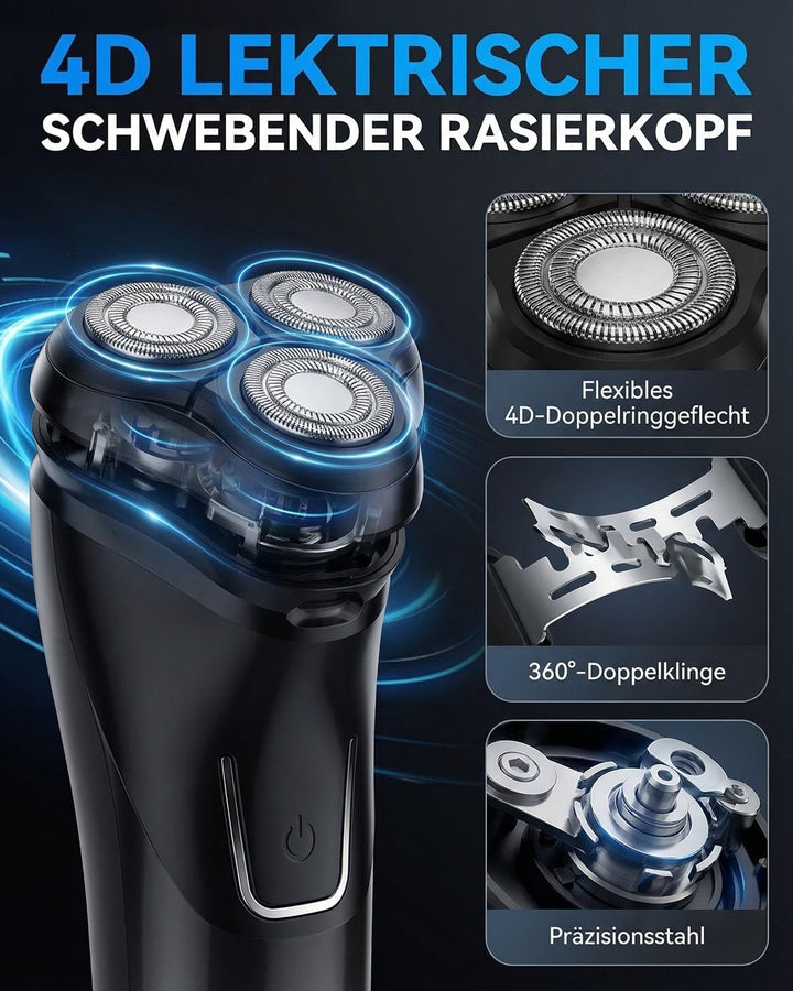 Rasierer Herren Elektrisch mit 4D-Schwebekopf, IPX7 Wasserdicht Elektrorasierer, Nass- und Trockenra