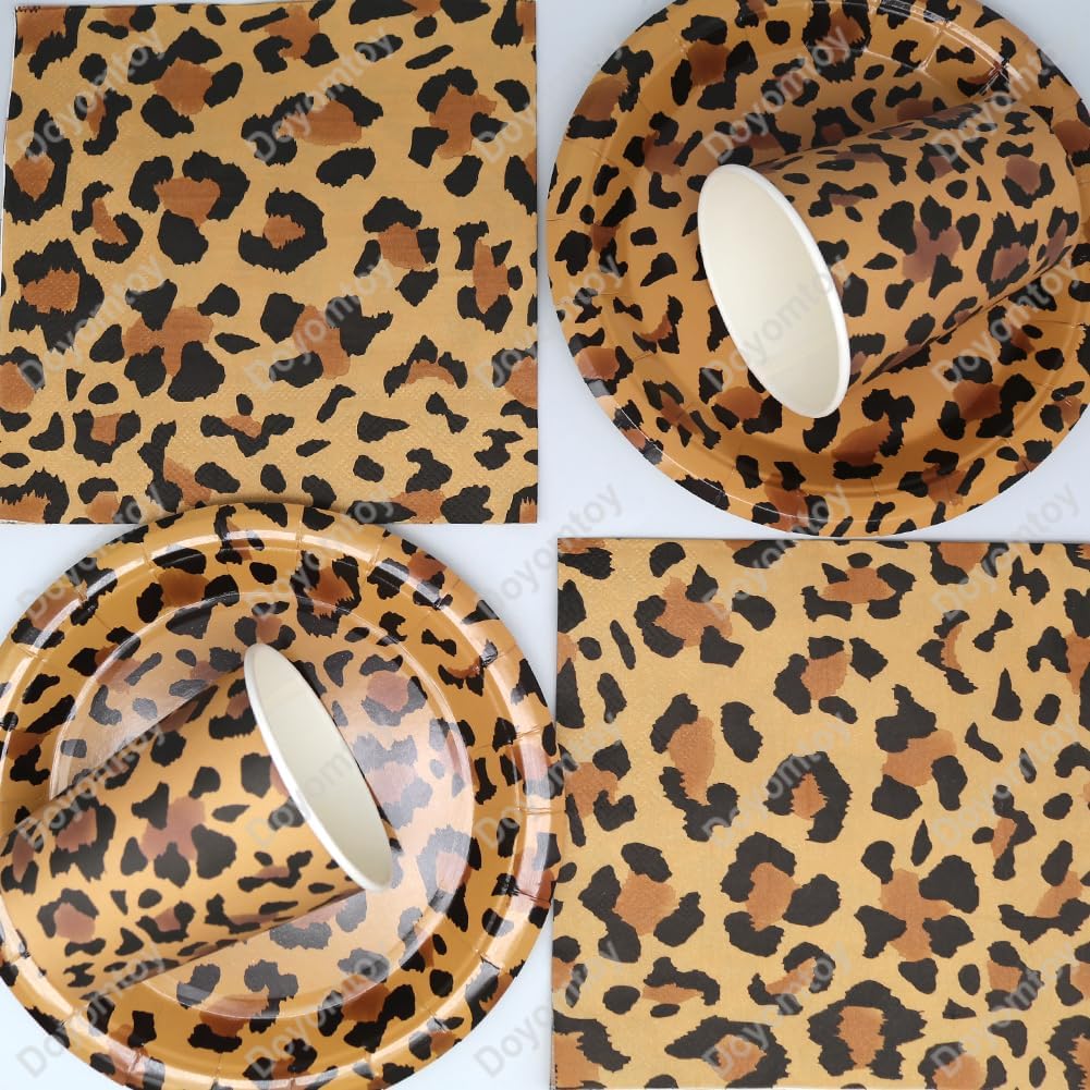 Doyomtoy Leopard Geburtstag Deko, Leoparddruck Partygeschirr Geburtstagsteller Tassen Servietten Saf