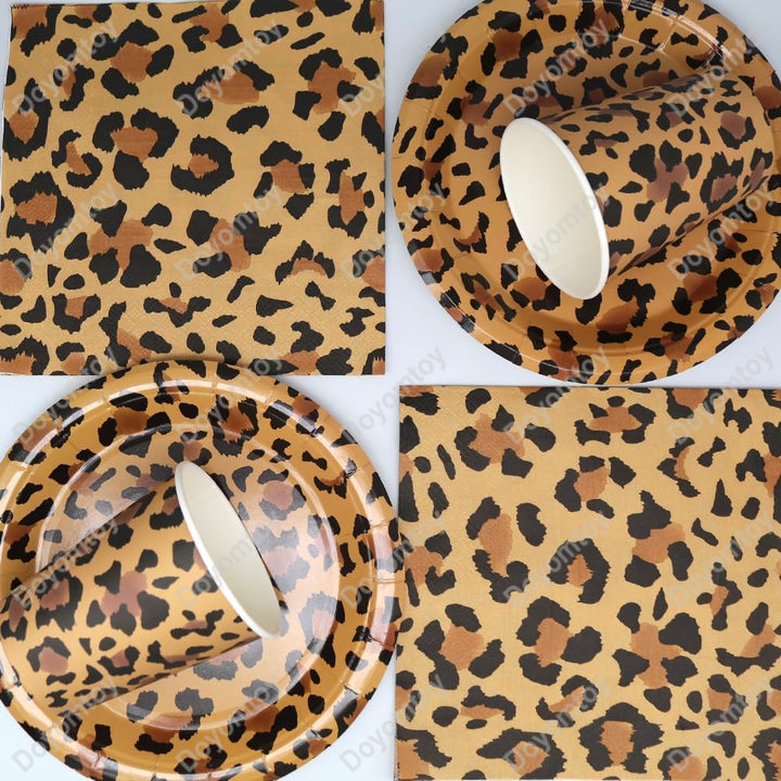 Doyomtoy Leopard Geburtstag Deko, Leoparddruck Partygeschirr Geburtstagsteller Tassen Servietten Saf