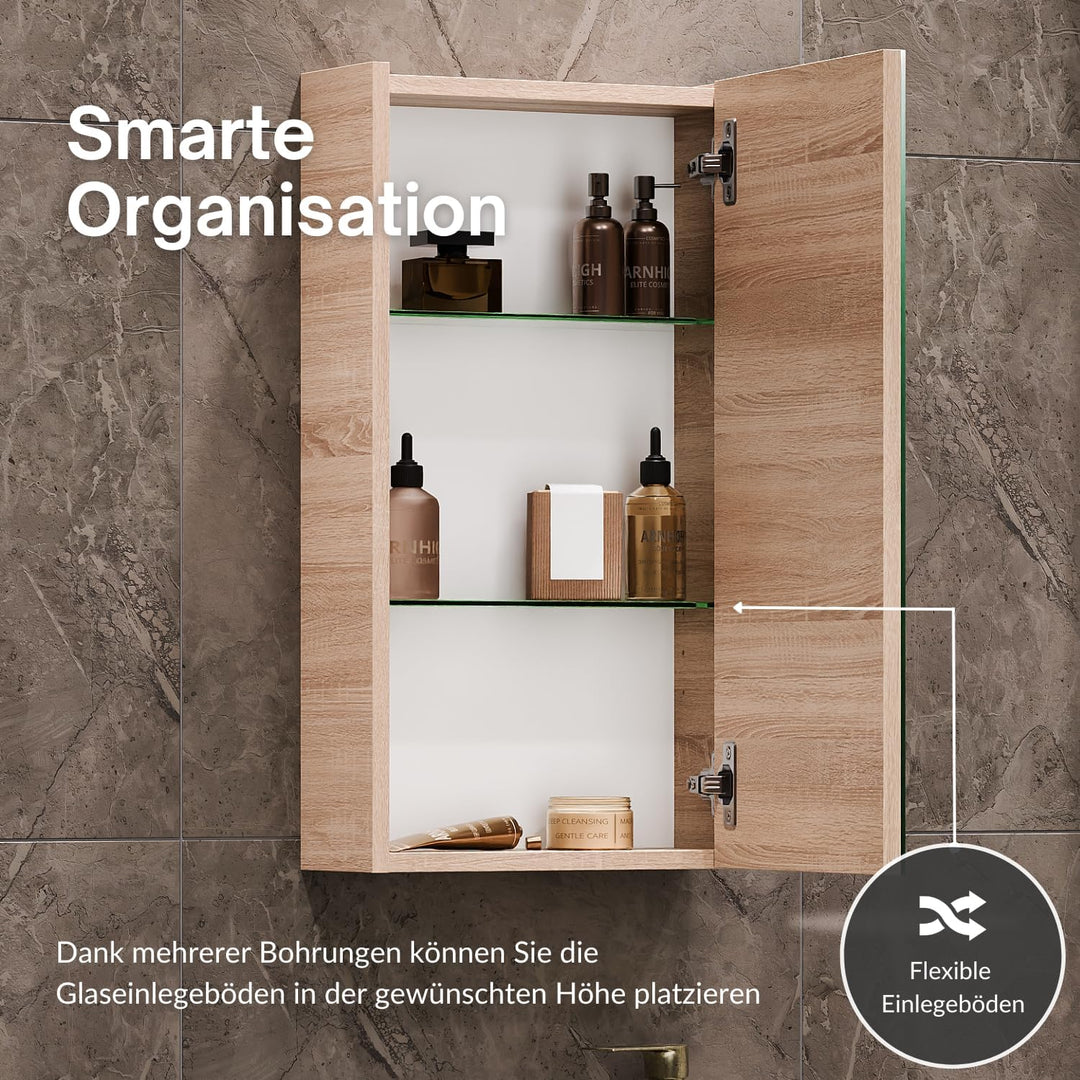 Planetmöbel Badmöbel Set aus Waschtisch + Waschbecken + Spiegelschrank, Gäste Bad WC, Farbe Sonoma E