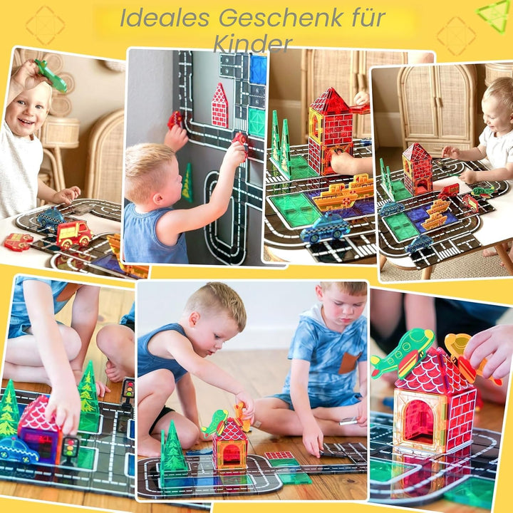 Coodoo Magnetische Fliesen Stadtstrassen-Set, Kinderspielzeug, sensorische Spiele für 3-jährige Jung