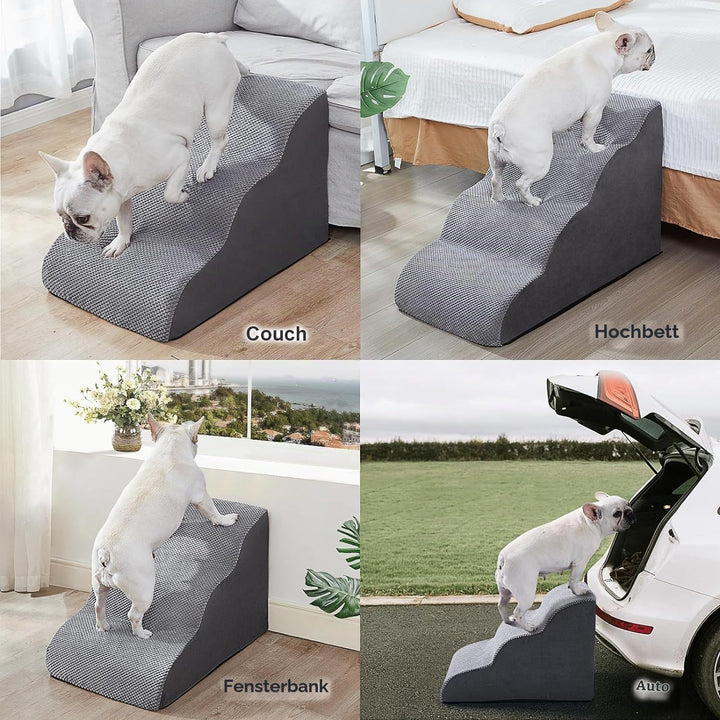 Breiter Hundetreppe Schwarz 5 Stufen 62cm hoch für Kleine Hunde, Hochdichtem Schaumstoff Haustiertre
