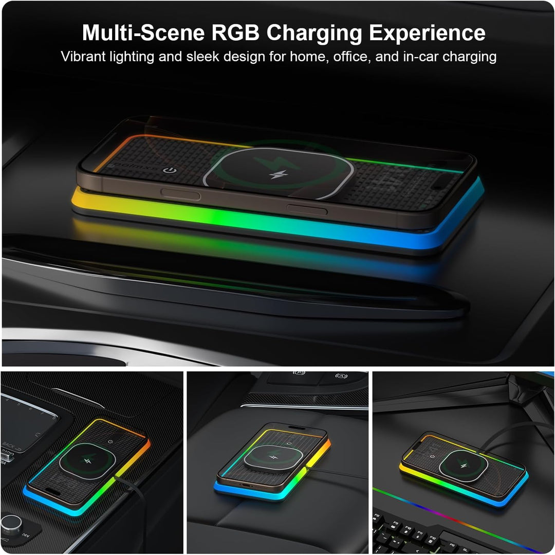 RGB Wireless Charger Auto für MagSafe, Polmxs 15W Induktive Ladestation Magnetisch Auto LED Induktiv