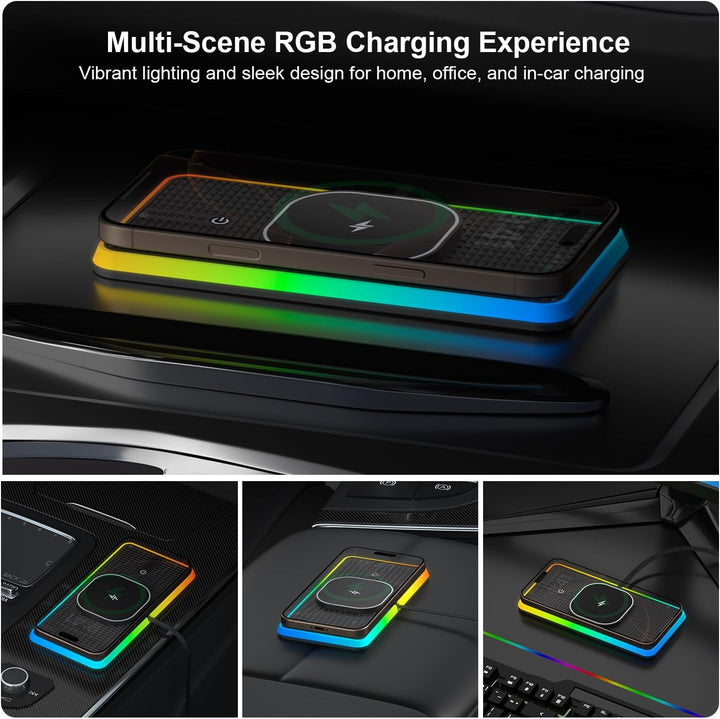 RGB Wireless Charger Auto für MagSafe, Polmxs 15W Induktive Ladestation Magnetisch Auto LED Induktiv