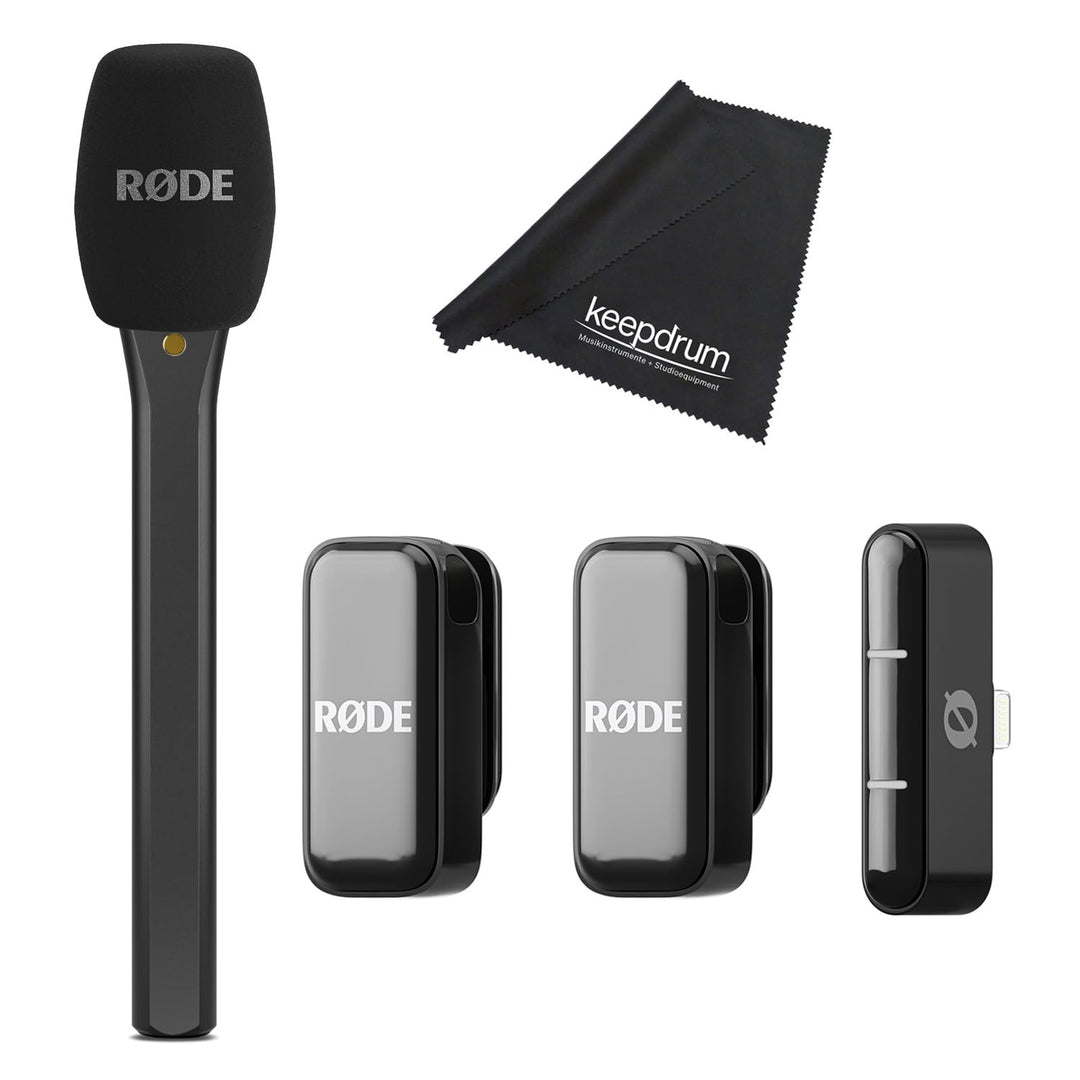 Rode Wireless Micro Drahtloses Mikrofon-System Light-ning mit Interview Micro Handadapter und keepdr