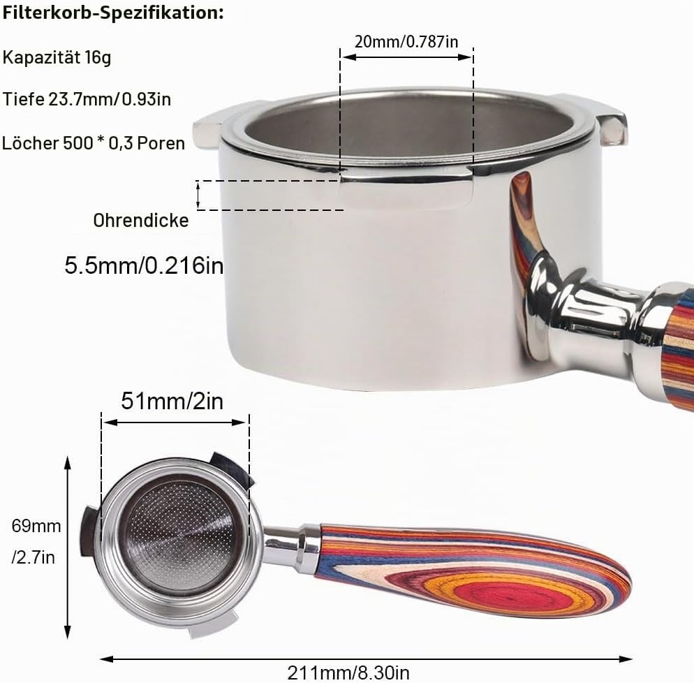 CAPFEI Bodenloser Siebträger 51mm nur kompatibel mit DeLonghi Dedica EC680/EC685/EC885 mit 3 Ohren |
