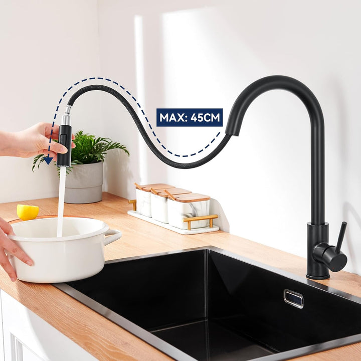 Lonheo Schwarze Edelstahl Küchenarmatur mit Dual-Spülbrause, 360° drehbar Wasserhahn Küche ausziehba