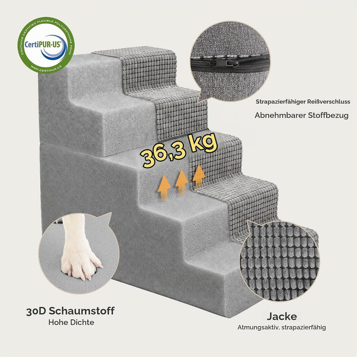 Sytopia Haustiertreppe, 5 Stufen, Hochelastischer Schwamm, Waschbar Bezug, Hundetreppe Für Kleine Hu