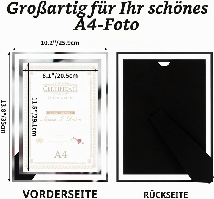 Hoikwo 4er-Set Bilderrahmen DIN A4 Glas – Fotorahmen Silber für Zertifikate, Diplome, Familienfotos