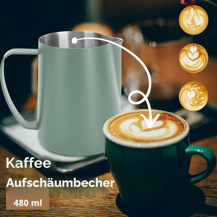 Milchkännchen Edelstahl 480ml, Milchaufschäumkrug Espresso Dampfkrug, Milchaufschäumbecher Milch Pit