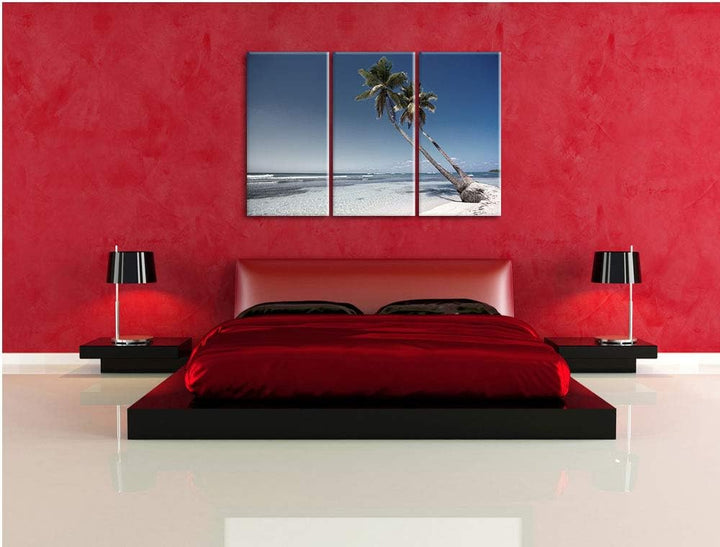 zwei Palmen ragen über das Wasser schwarz/weiss 3-Teiler Leinwandbild 120x80 Bild auf Leinwand, XXL