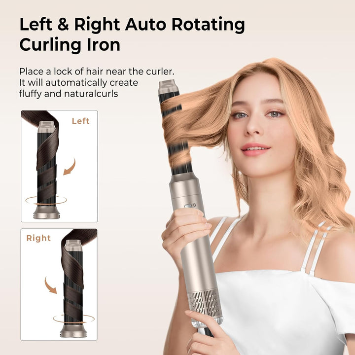 6 in 1 Hairstyler 1000w Rundbürstenföhn Haartrockner,Airstyler Lockenstab mit Luft, 3 Temperaturrege