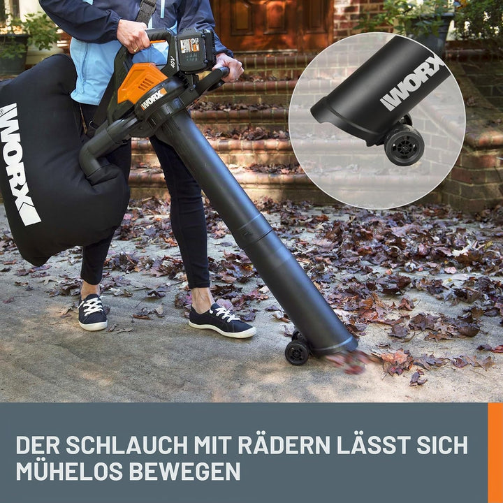 WORX WG583E Akku-Laubbläser/Laubsauger 40V – 3-in-1 Multifunktion zum Laub Zusammenkehren, Aufsaugen