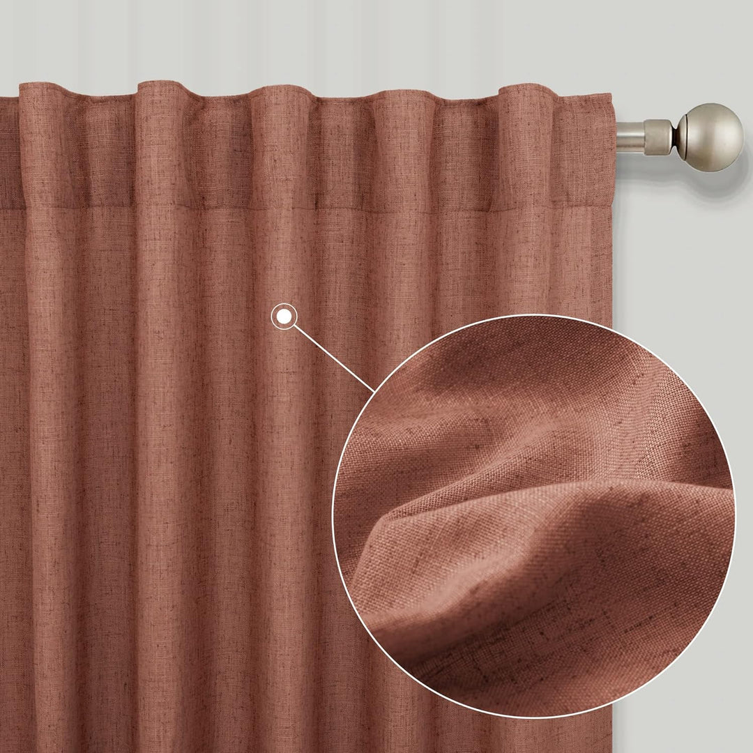 Terrakotta-Leinen-Vorhänge, transparent, 132 x 274 cm, für Schlafzimmer, 2 Paneele, Set auf der Rück