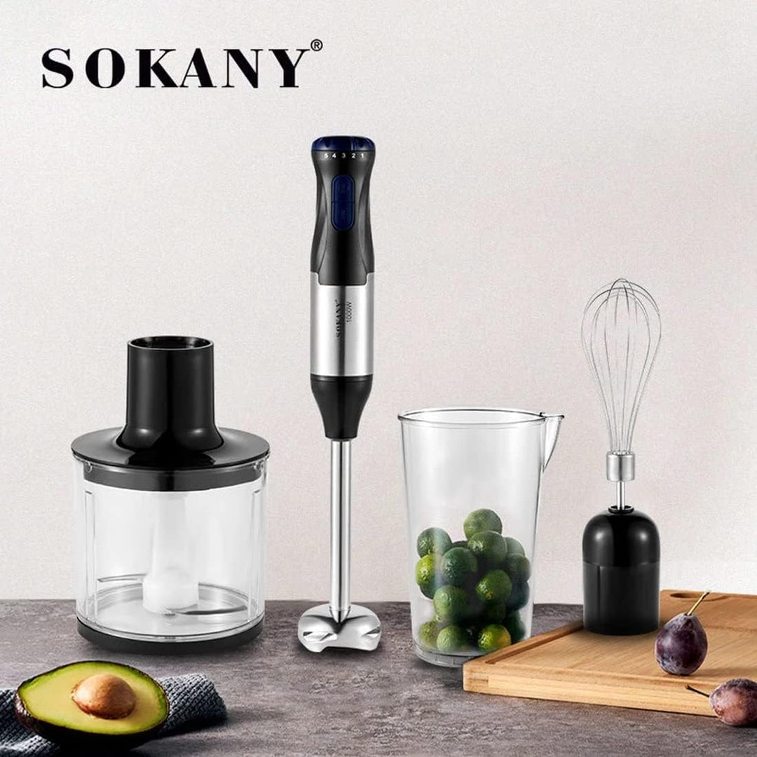 SOKANY Stabmixer Edelstahl 1000 watt, 5 Geschwindigkeit Pürierstab [4in1: Pürierstab/Zerkleinerer, M