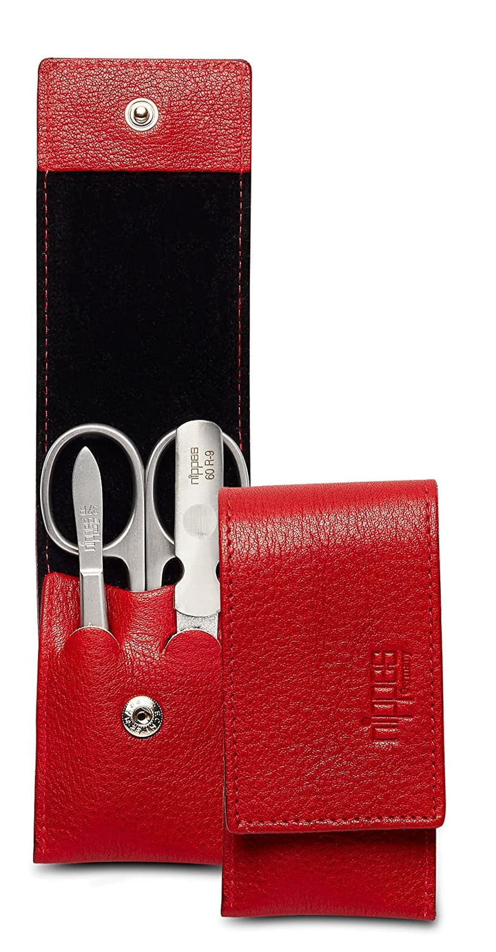 nippes Solingen Premium Line Maniküre Set Wild Red, 3-teilig, Edelstahl rost- und nickelfrei, Rindsl