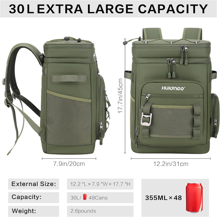 Hulongo Grosser Wasserdichter Isolierter Kühlrucksack Auslaufsicherer Faltbar Kühler Rucksack Grün,