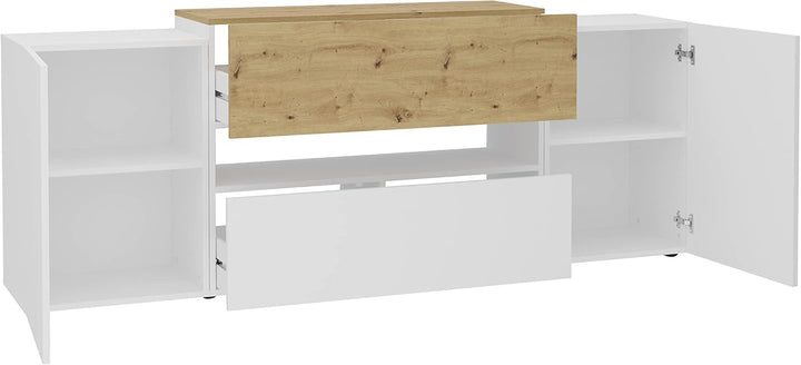 FMD Möbel Olpe TV-Board, Holzwerkstoff, Brillantweiss/Artisan Eiche, rechteckig