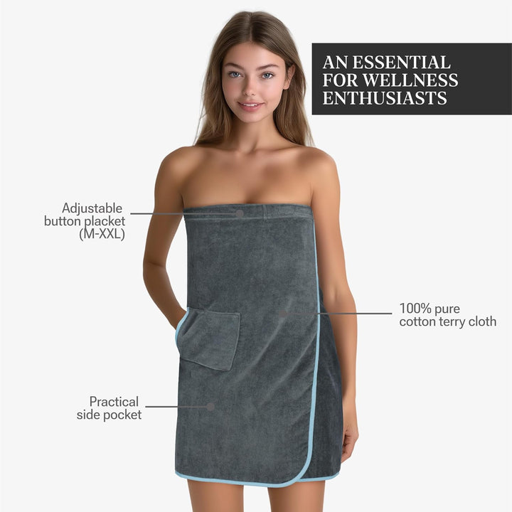 HOMELEVEL Saunakilt für Damen und Herren mit Klettverschluss und Tasche aus 100% Baumwolle Sauna Kil