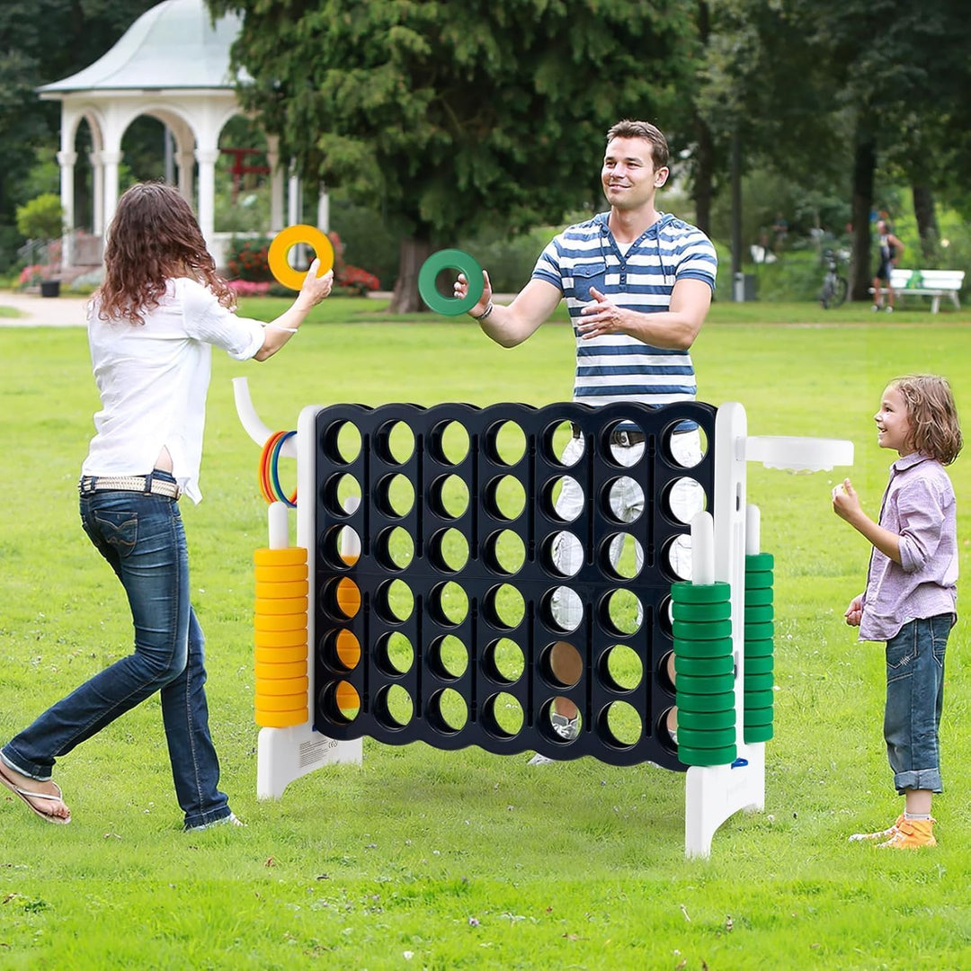 GOPLUS Riesiges 4 Gewinnt Spiel, Strategiespiel mit 42 Ringen, Basketballkorb & Wurfspiel & Schnells