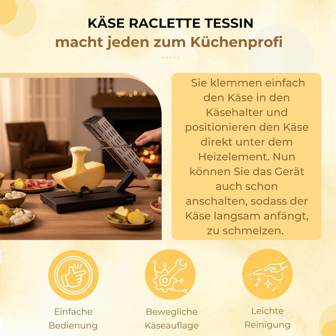 Syntrox Raclette Käseschmelzer 6-8 Personen Schweizer Traditionell 600W Tessin - Höhenverstellbar Ne